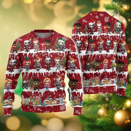 Discover Christmas Horror Movie Ugly Sweater, Halloween Sweater, Scary Movie Sweater, Michael Myers Jason Voorhees Freddy Krueger Chucky Sweater