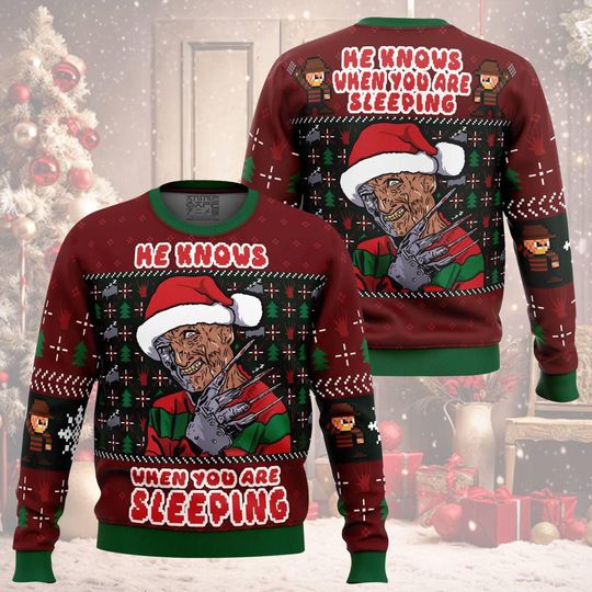 Freddy Krueger Horror Ugly Christmas Sweater, A Nightmare on Elm Street Ugly Sweater, Horror Christmas Sweater, Scary Movie Xmas Sweater