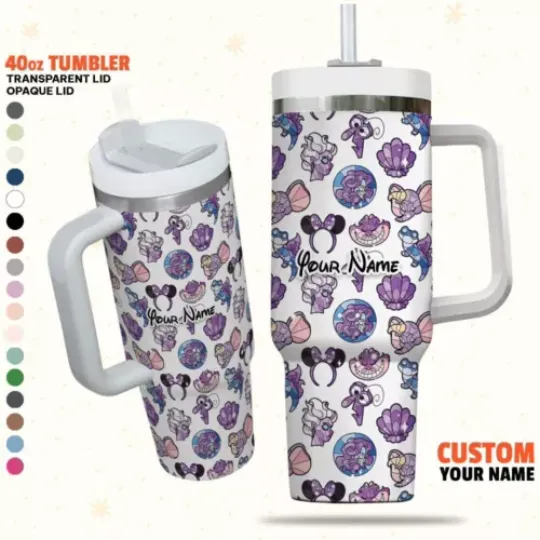 Custom Disney Magic Characters Purple Team Tumbler, Handle Stainless Steel