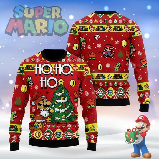 Super Mario Ho Ho Ho Christmas Ugly Sweater, Mario Ugly Christmas Sweater, Mario Video Game Shirt, Christmas Party Shirt, Gift For Him