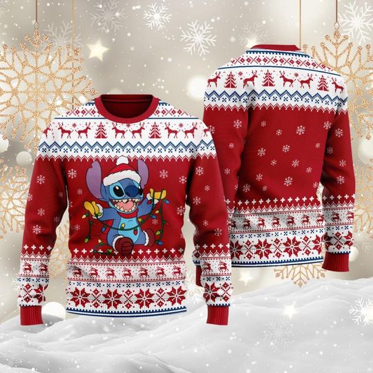 Christmas Stitch Ugly Sweater, Stitch Santa Holiday Sweater, Christmas Lights Shirt, Disney Stitch Xmas Sweater, Christmas Party Shirt