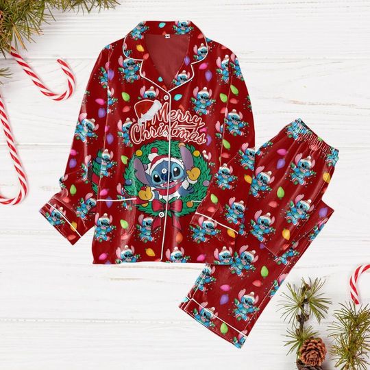 Christmas Stitch Pajamas Set, Merry Stitchmas Holiday Pajamas, Disney Xmas Pajamas, Lilo And Stitch Shirt, Magic Kingdom Shirt