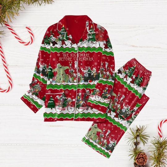 The Nightmare Before Christmas Pajamas Set, Jack Skellington Holiday Pajamas, Oogie Boogie Midnight Shirt, Lock Shock Barrel Pajamas