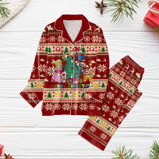 Christmas Super Mario Pajamas, Peach Princess Holiday Pajamas, Super Mario Toad Xmas Pajamas, Merry Christmas Bridesmaid Pajamas
