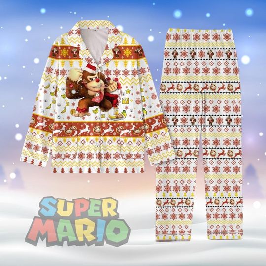 Super Mario Donkey Kong Christmas Pajamas, Mario Donkey Ugly Xmas Pajamas, Video Game Holiday Pajamas, Xmas Pajamas For Party