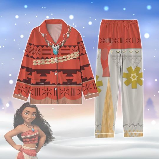 Christmas Moana Pajamas Set, Disney Moana Cosplay Pajamas, Moana Cartoon Holiday Pajamas