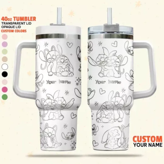 Custom Disney Stitch and Angel Lover Tumbler, Disney Characters Christmas 40oz