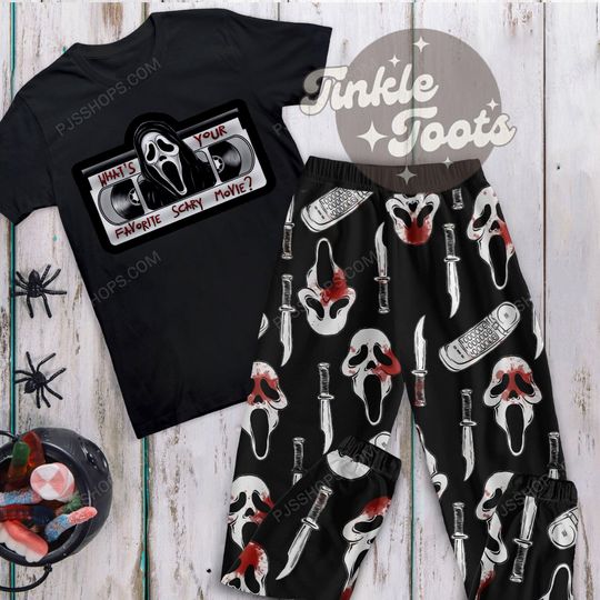 What's Your Favorite Scary Movie Halloween Pajamas Set, Character Horror Movie Pajamas Set, Ghostface Pajamas For Adult And Kids