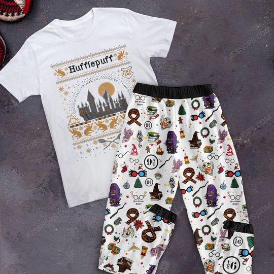 Harry Potter Holiday Pajamas Set, Christmas Hufflepuffzz Family Pajamas, Harry Potter Family Christmas Pajamas Set