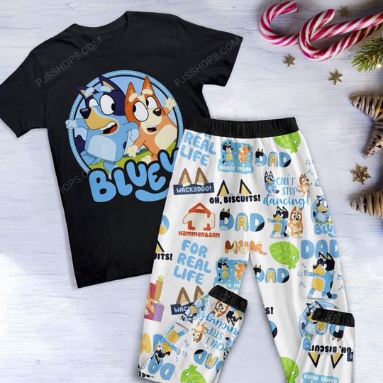 BlueyDad Dog Pajamas Set, BlueyDad Dog Family Pajamas,BlueyDad Dog Family Christmas Pajamas Set