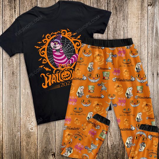 Cheshire Cat Halloween Pajamas Set, Alice In Wonderland Halloween Pajamas Set, Cheshire Cat Halloween Pajamas For Adult And Kids