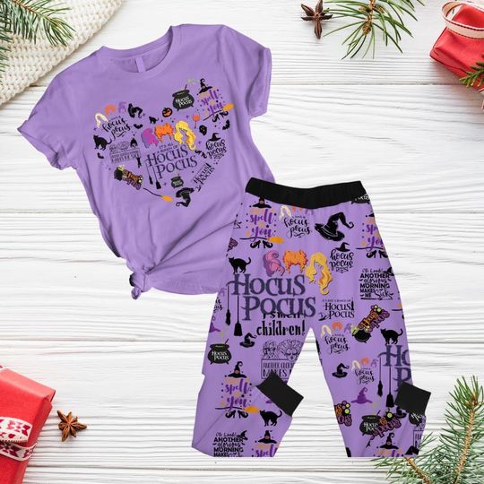 Hocus Pocus Halloween Pajamas Set, Sanderson Witches Holiday Pajamas, Disney Witch Shirt, Horror Movie Shirt, Hocus Pocus Sleepwear