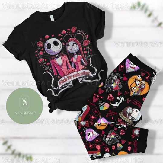 Halloween Jack Sally Shirt, Jack Sally Pajamas Set, Jack Pajamas, Jack Skellington Shirt, Nightmare Before Christmas, Horror Pajamas