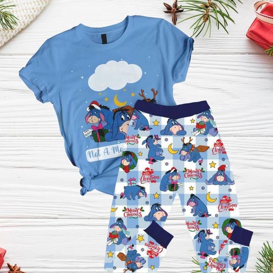 Christmas Eeyore Pajamas Set, Winnie The Pooh Donkey Holiday Pajamas, Disney Eeyore Xmas Shirt, Christmas Pajamas For Party