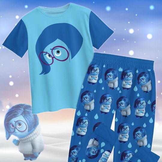Inside Out Sadness Pajamas Christmas, Inside Out Movie Pajamas, Disney Sadness Holiday Pajamas, Emotion Friends Pjs, Gift For Kids