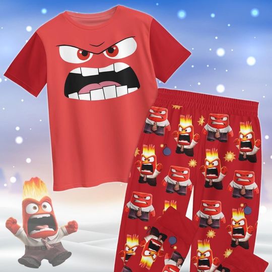 Inside Out Anger Pajamas Christmas, Inside Out Movie Pajamas, Disney Holiday Pajamas, Cartoon Emotion Friends Pjs, Gift For Her