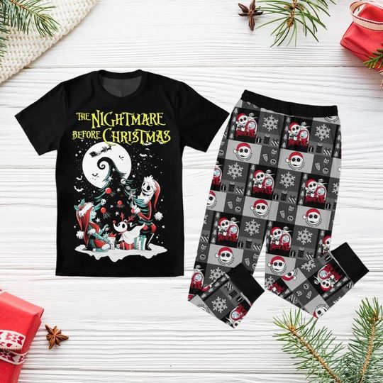 Nightmare Before Christmas Pajamas Christmas, Jack And Sally Holiday Pajamas, Santa Claus Pajamas Set, Nightmare Christmas Shirt