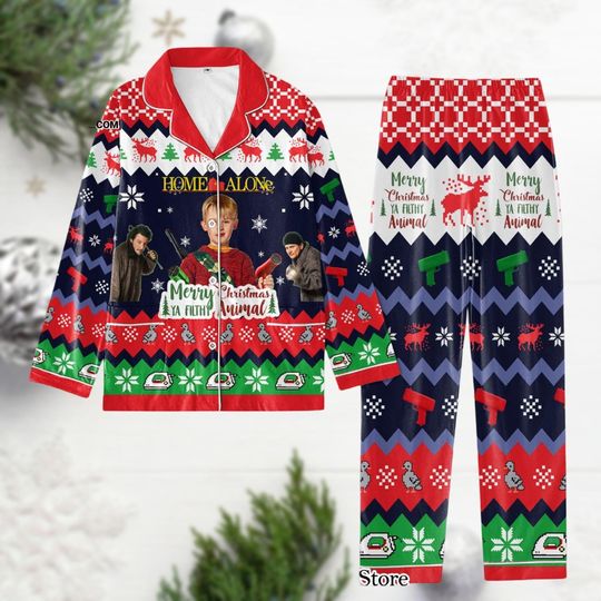Home Alone Movie Pyjamas Set, Merry Christmas Ya Filthy Animal Pj Set, Xmas Movie Gift, Home Alone Kevin Holiday Pajamas