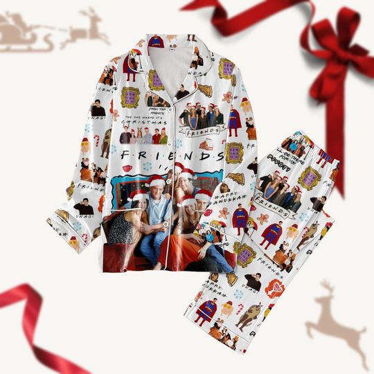 Christmas Friends Pajamas Set, Friends Sitcom Pj Set, Chandler Bing Friends Holiday Pajamas, Friends Character Santa Clause Pajamas Pan