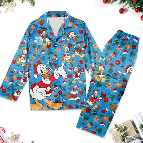 Donald Duck Christmas Pajamas, Donald Duck Christmas Pajama Set Gift Women For Holiday, Cartoon Xmas Party Shirt, Magic Kingdom Shirt