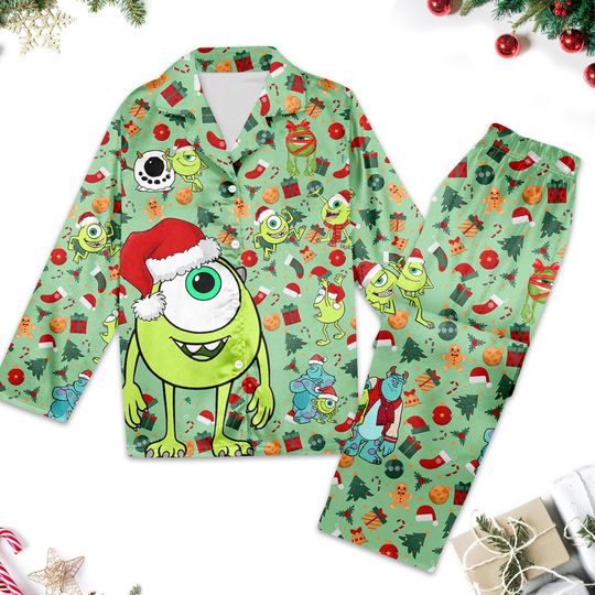 Mike Wazowski Christmas Pajamas, Monster Inc Christmas Pajama Set Gift Women, Monsters Xmas Holiday Pyjamas, Magic Kingdom Shirt