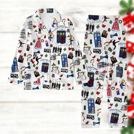 Doctor Who Christmas Pajamas Set, Dr Who Santa Holiday Pajamas, Police Box Pajamas Pants, Tardis Docter Who Shirt, Christmas Gift