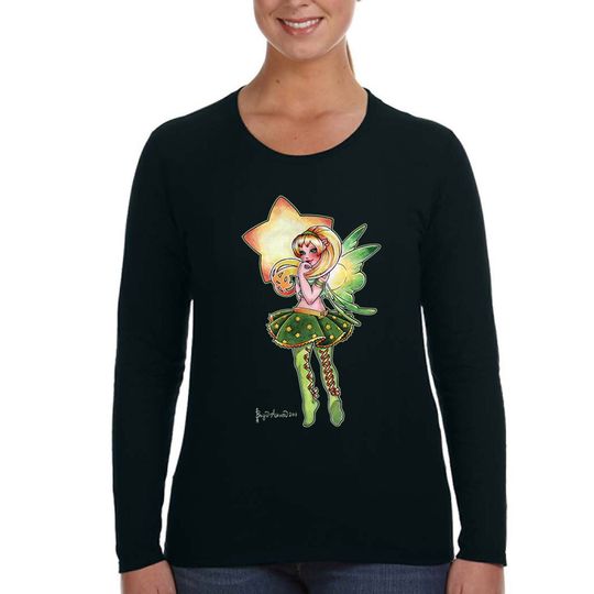 Women's Stars Fairy Sprite Pixie Elf Spirit Magic Magical Mythical Creature Fantasy Legendary Folklore Long Sleeve T-Shirt