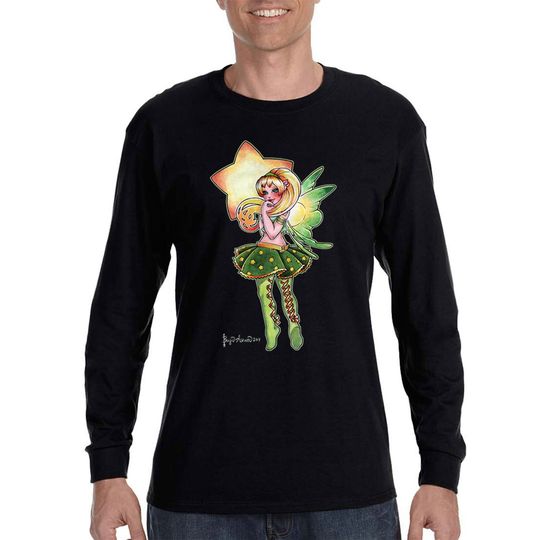 Men's Stars Fairy Sprite Pixie Elf Spirit Magic Magical Mythical Creature Fantasy Legendary Folklore Long Sleeve T-Shirt