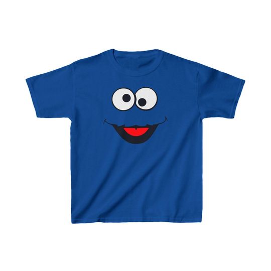 Cookie Monster Blue Sesame Character Face Kids Heavy Cotton Tee Tshirt