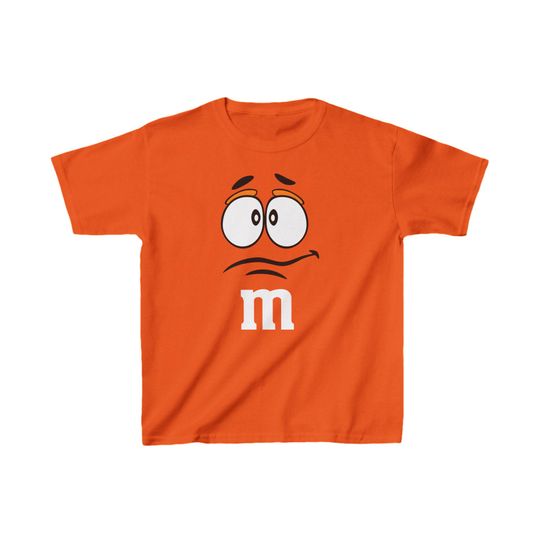 Orange M&M Kids Cotton Tee Halloween Costume Chocolate Face Character Cotton Shirt with Classic Fit, Youth Tshirt
