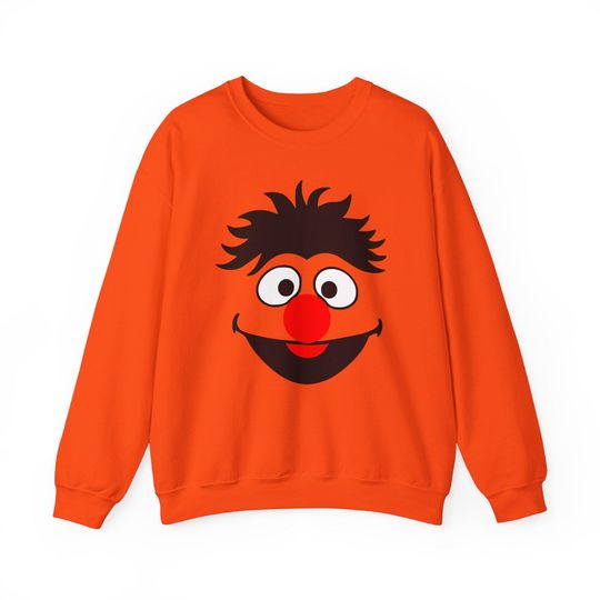 Ernie Seasame Character Face Sweatshirt Adult, Halloween, Unisex, Heavy Blend Crewneck Jumper, Cozy Winter Apparel, Comfortable Sweater