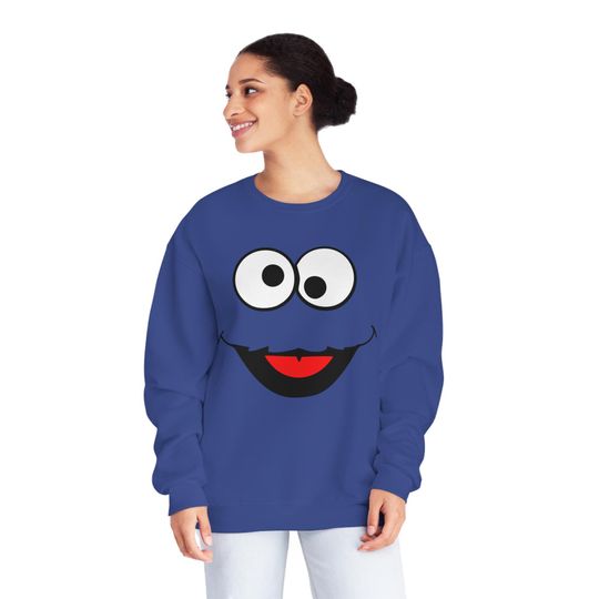 Cookie Monster Sesame Cozy Sweatshirt Cotton Blend - Regular Fit, Tear-Away Label - Machine Washable - Unisex Fashion - Gift for Him