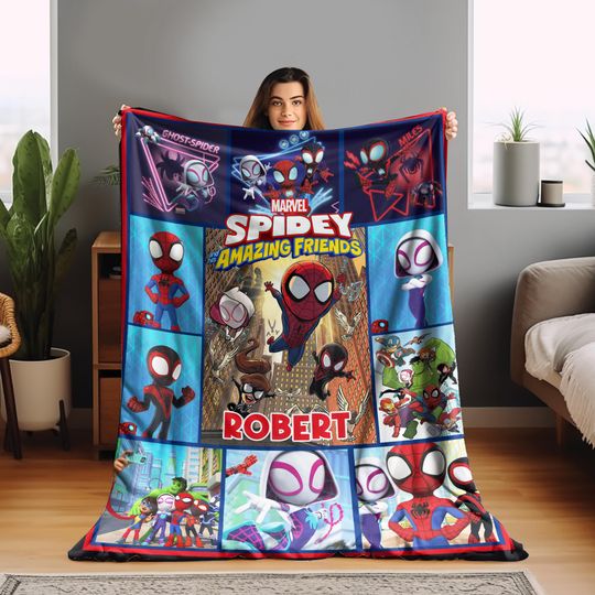 Personalized Spidey And Amazing Friends Fleece Blanket/Spider Man Blanket/Spiderman Ghost Spider Throw Blanket For Bed Couch Sofa