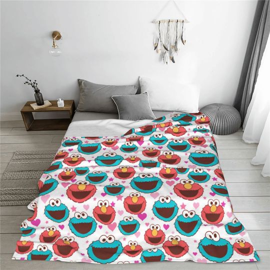 Elmo Cookies Monsters Cartoon Blanket Fleece Decoration Multi-function Ultra-Soft Blanket for Bedding Travel Bedspread