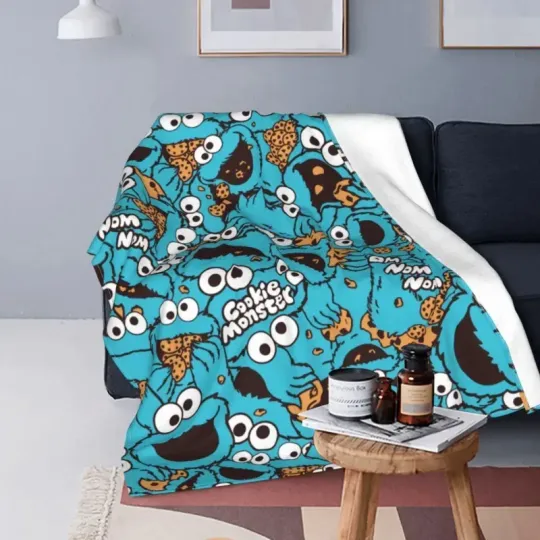 Cookie Monster Nom Nom Nom Pattern Blankets Coral Fleece Plush Summer Multifunction Warm Blanket for Sofa Travel Quilt