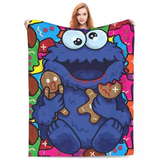 S-Sesame Streets Blankets Flannel Spring Autumn Cookie Monster Cartooon Soft Blanket for Sofa Office Rug Piece