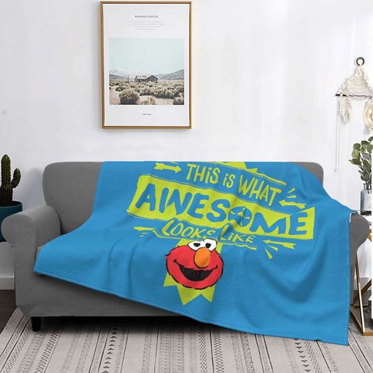S-Sesame Streets Blanket Flannel Print Cookie Monster Cartooon Portable Warm Blanket for Sofa Bedroom Bedding