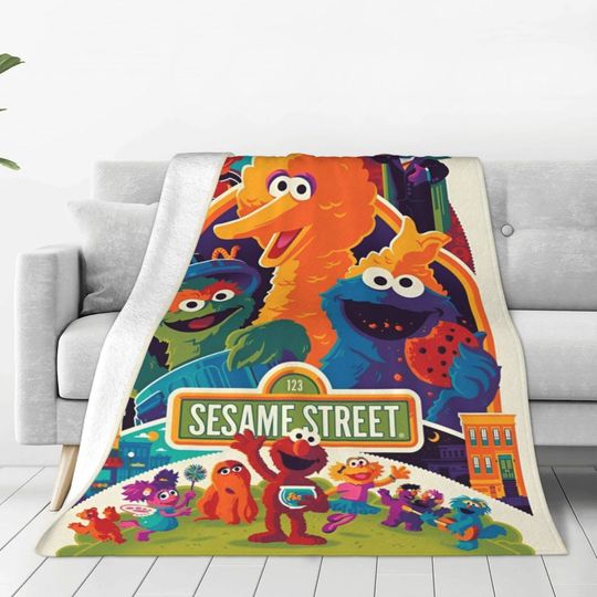 Sesame Streets Cookie Monster Fuzzy Blanket Cartoon Cute Vintage Blanket for Sofa Bedding