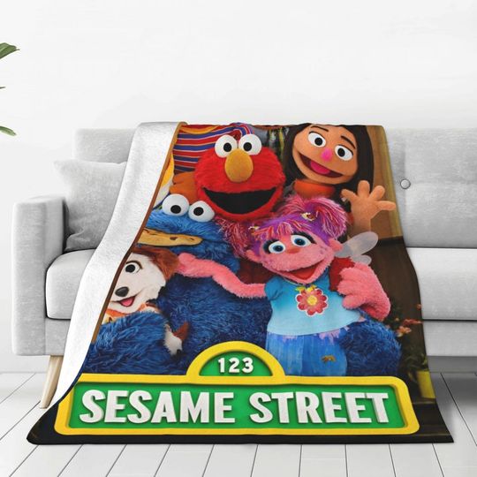Sesame Streets Cookie Monster Knitted Blanket Flannel Cartoon Cute Lightweight Blanket for Bed Bedroom Quilt