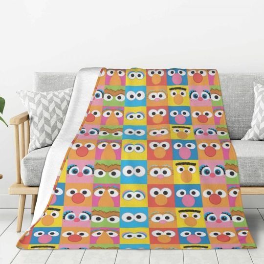 Custom Funny Happy Cookie Monster Cartoon Sesame Street Blanket 3D Print Soft Flannel Fleece Warm Blankets Bed Couch Quilt