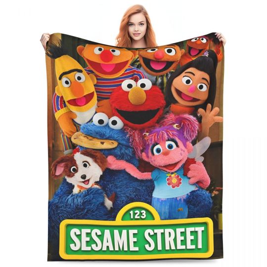 S-Sesame Streets Blanket Fleece Print Cookie Monster Cartooon Multifunction Super Warm Blanket for Bed Bedding