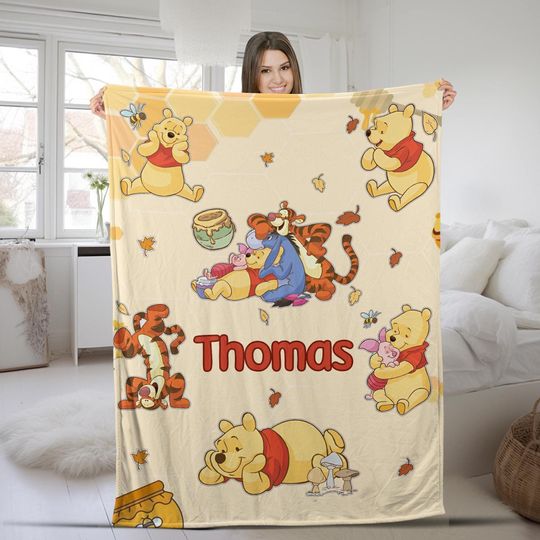 Personalized Winnie The Pooh Blanket/Pooh Bear Blanket/Winnie The Pooh And Friends Blanket/Tigger Piglet Eeyore Blanket/Cartoon Pooh