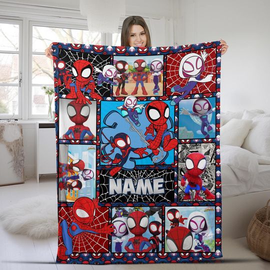 Personalized Spidey and His Amazing Friends Blanket, Amazing Friends Fleece Blanket, Spiderman Birthday Blanket, Spiderman Blanket