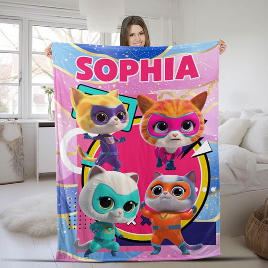 Custom Super Kitties Blanket, Custom Super Kitties Blanket, Super Kittie Buddy Bitsy Ginny Sparks Hero Blanket, Disneyland Kitties
