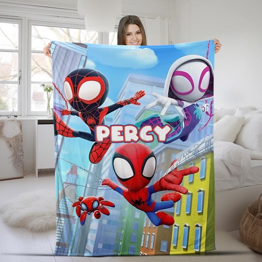 Custom Name Spidey and His Amazing Friends Blanket, Personalized Spidey Baby Blanket, Spiderman Blanket, Birthday Blanket Gift