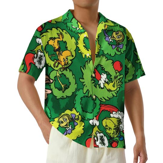 The funny character Cindy Lou Who Max Christmas Hawaii Shirt, Gri.nch Button Up Shirt, Merry Grin Xmas funny character Hawaiian Short Sleeve Shirt