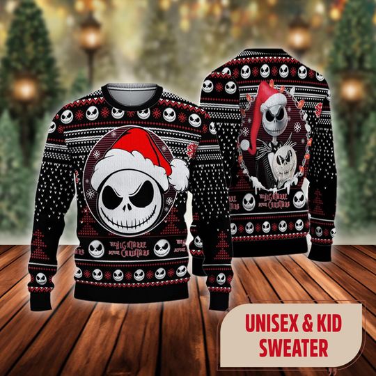 Jack Skellington Christmas Ugly Sweater, Nightmare Before Christmas Movie Sweatshirt, Halloween Movie Shirt, Jack Skellington & Sally Gift