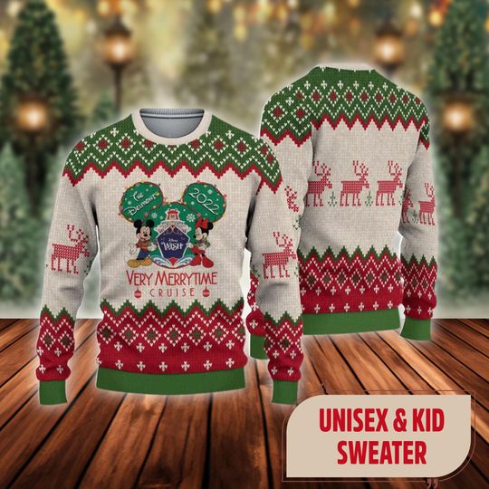 Very Merrytime Cruise Christmas Ugly Sweater, Mickey Mouse Christmas Shirt, Mickey and Friends Xmas Family Shirt, Minnie Mouse Tee