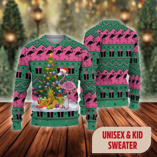 Pink Flamingo Christmas Ugly Sweater, Christmas Gift, Flamingo Christmas Sweater, Christmas Animals Sweater Shirt, Xmas Party Shirt