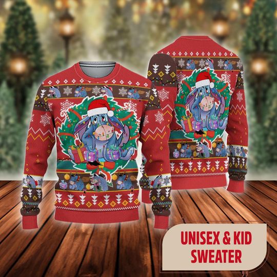 Eeyore Christmas Ugly Sweater, Donkey Eeyore Christmas Shirt, Winnie The Pooh Ugly Christmas Sweatshirt, Magic Kingdom Xmas Shirt